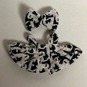 Designer Corduroy Dress Bow Clothing 2 Piece Outfit For Labubu White Black